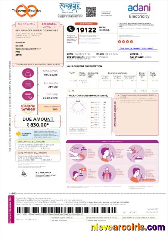 INDIA ADANI ELECTRICITY utility bill